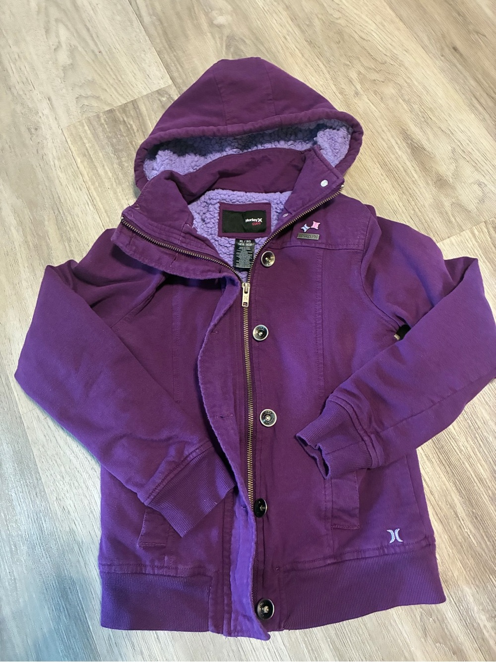Hurley Kids Purple Hooded Sherpa-Trim Zip Jacket